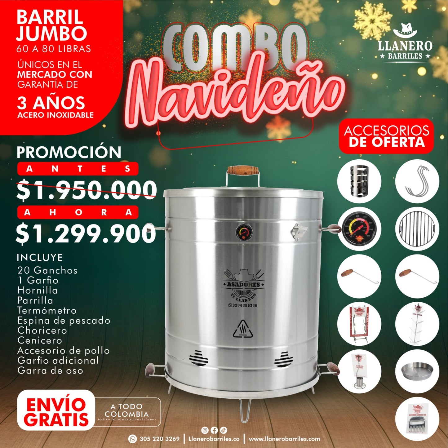 combo barril Jumbo capacidad 60 a 80 libras oferta navideña