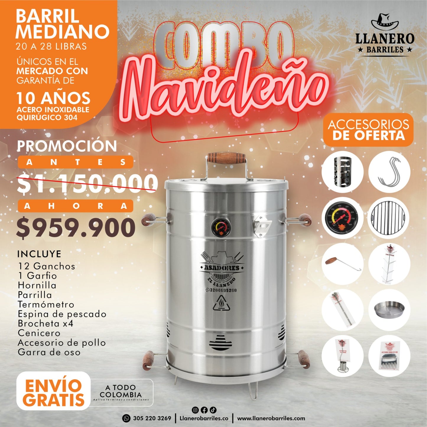 Asador al barril Mediano capacidad de 20 a 28 libras Oferta Navideña por que ya se siente Diciembreee