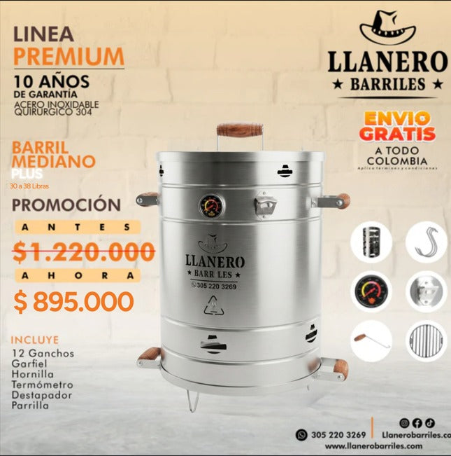 ¡LINEA PREMIUM! Asador mediano de acero inoxidable quirúrgico 304 con capacidad de 30 a 38 libras