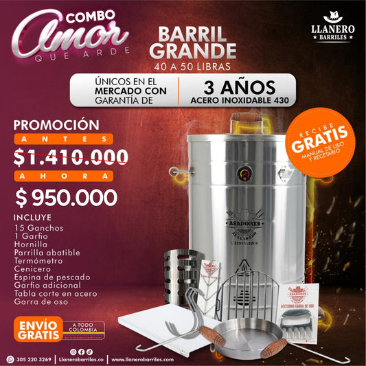Combo Barril Grande Capacidad de 40 a 50 Libras Oferta Amor que Arde