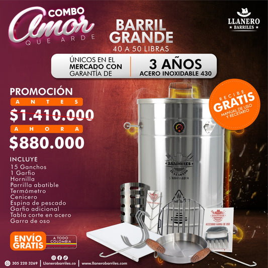 Combo Barril Grande Capacidad de 40 a 50 Libras Oferta Amor que Arde