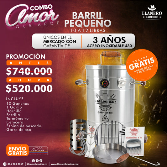 Combo Barril Pequeño Capacidad de 10 a 12 Libras Oferta Amor que Arde