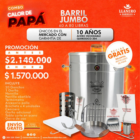 Combo Barril Jumbo Capacidad de 60 a 80 Libras Oferta Calor de Papá