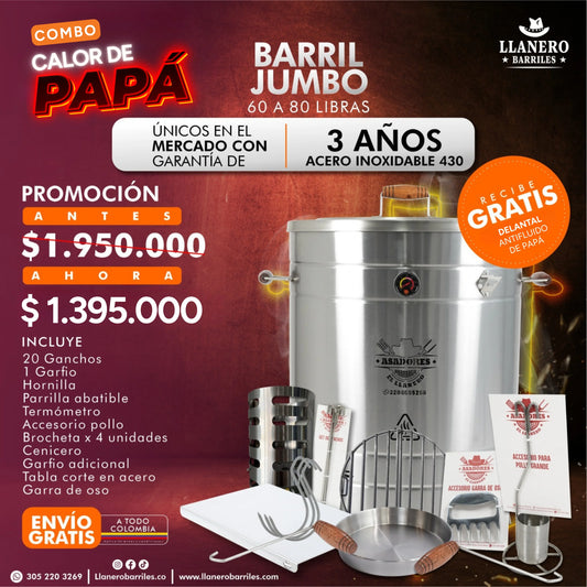 Combo Barril Jumbo Capacidad de 60 a 80 Libras Oferta Calor de Papá