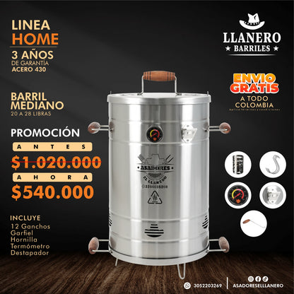 ¡LÍNEA HOME! ¡Combo Asador Mediano en Acero Inoxidable 20-28 Libras con Accesorios Especiales, ¡Aprovecha la Oferta!