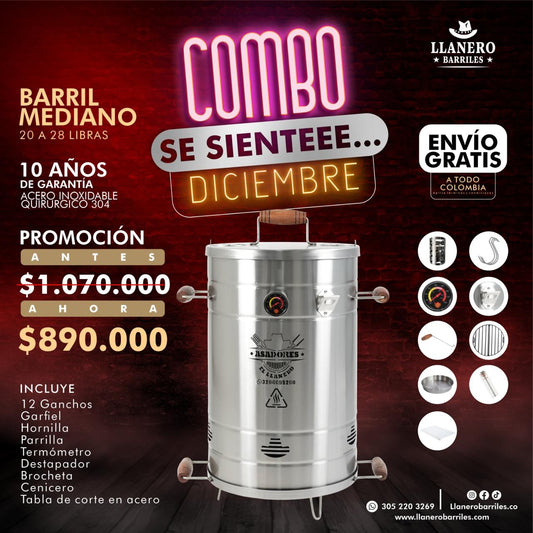 Asador al barril Mediano capacidad de 20 a 28 libras Oferta Desde septiembree se siente Diciembreee