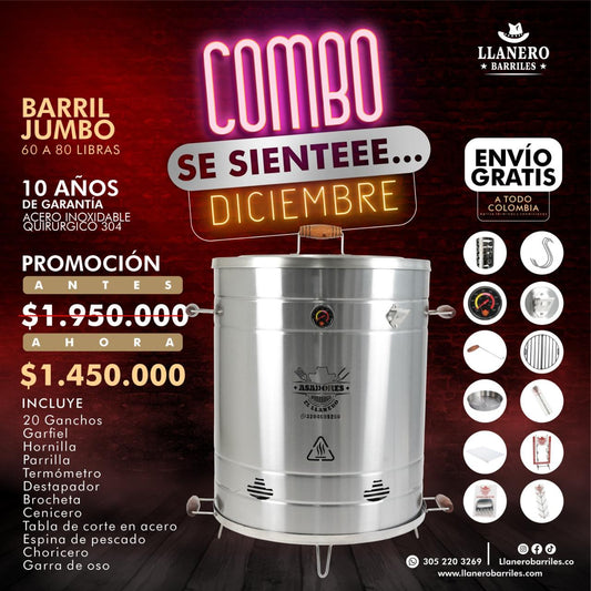 combo barril Jumbo capacidad 60 a 80 libras porque desde septiembre se siente diciembre