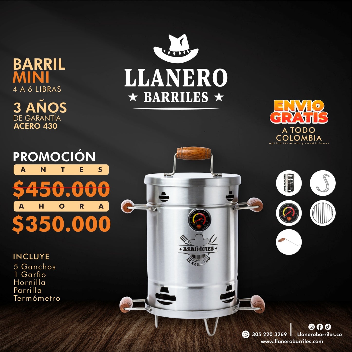 ¡LÍNEA HOME! Asador Mini en Acero Inoxidable 430 de 5 Libras