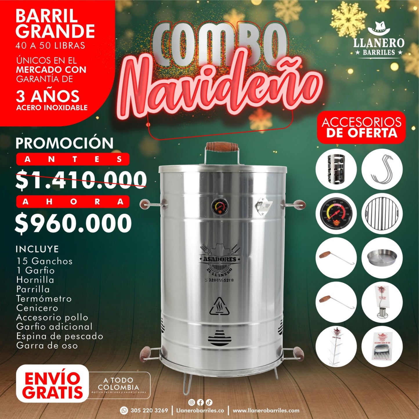combo barril grande capacidad 40 a 50 libras oferta navideña por que ya siente diciembre