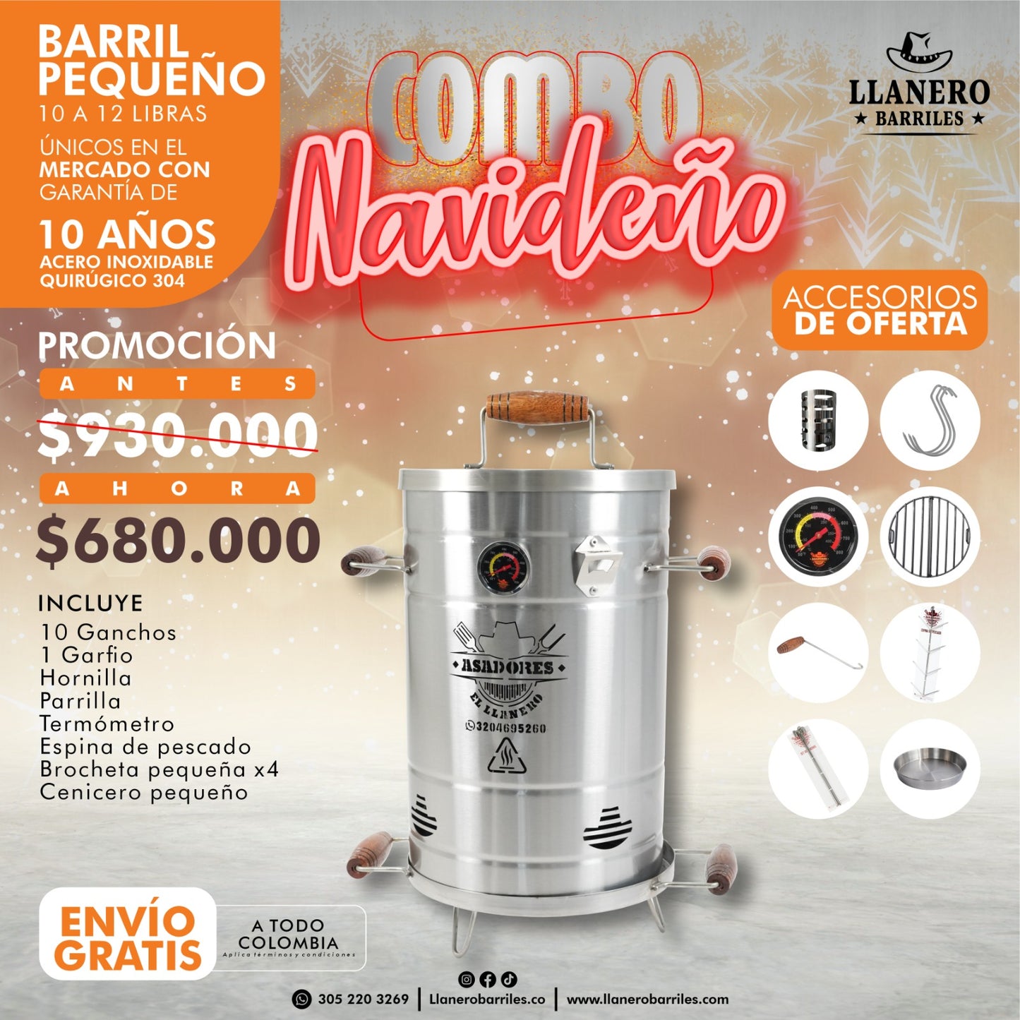Asador al barril Pequeño de 10 a 12 libras Oferta Navideña por que ya se siente diciembreeee