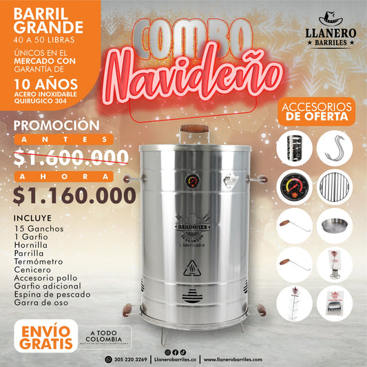 Asador al barril Grande capacidad de 40 a 50 libras Oferta Navideña por que ya  se siente Diciembreee