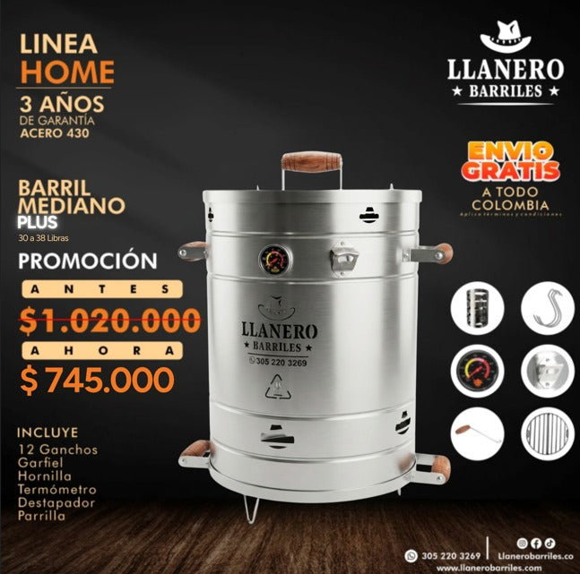 ¡COMBO HOME! Asador Mediano Plus en Acero Inoxidable 430 30-38 Libras con Accesorios Especiales, ¡Aprovecha la Oferta!