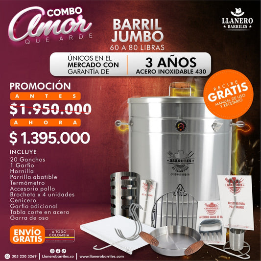 Combo Barril Jumbo Capacidad de 60 a 80 Libras Oferta Amor que Arde