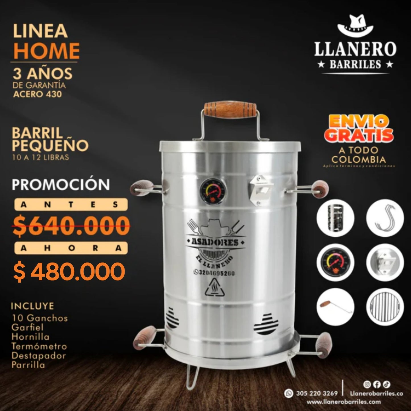 ¡LINEA HOME! Asador pequeño de acero inoxidable 430 con capacidad de 10 a 12 libras