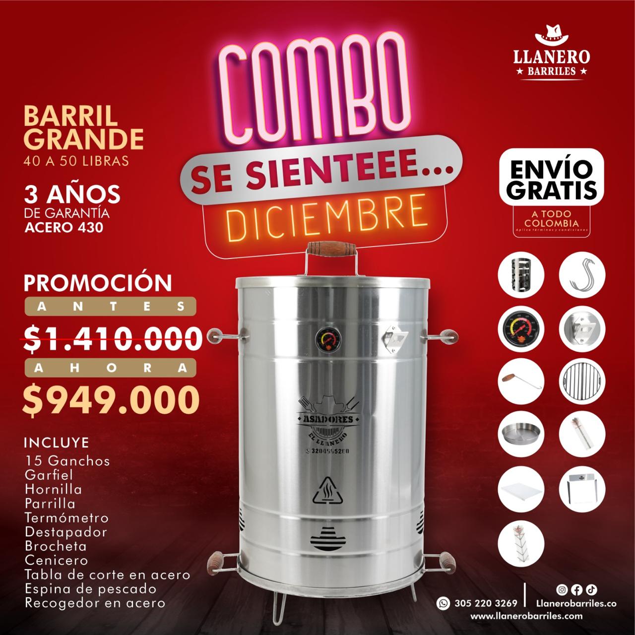 combo barril grande capacidad 40 a 50 libras porque desde septiembre se siente diciembre