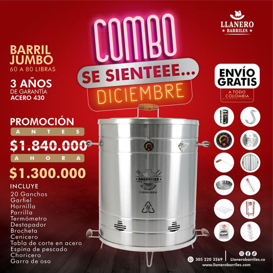 combo barril Jumbo capacidad 60 a 80 libras porque desde septiembre se siente diciembre