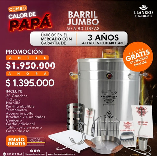 Combo Barril Jumbo Capacidad de 60 a 80 Libras Oferta Calor de Papá